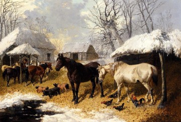Una escena de corral en invierno John Frederick Herring Jr caballo Pinturas al óleo